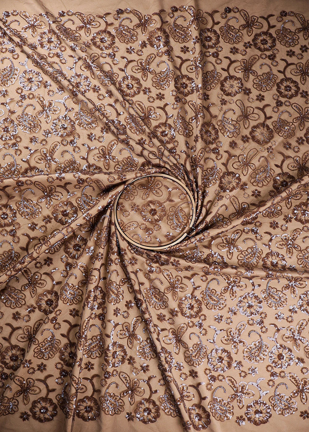 Golden Imported Net Fabric With All Over Sequins And Bead Work 19389