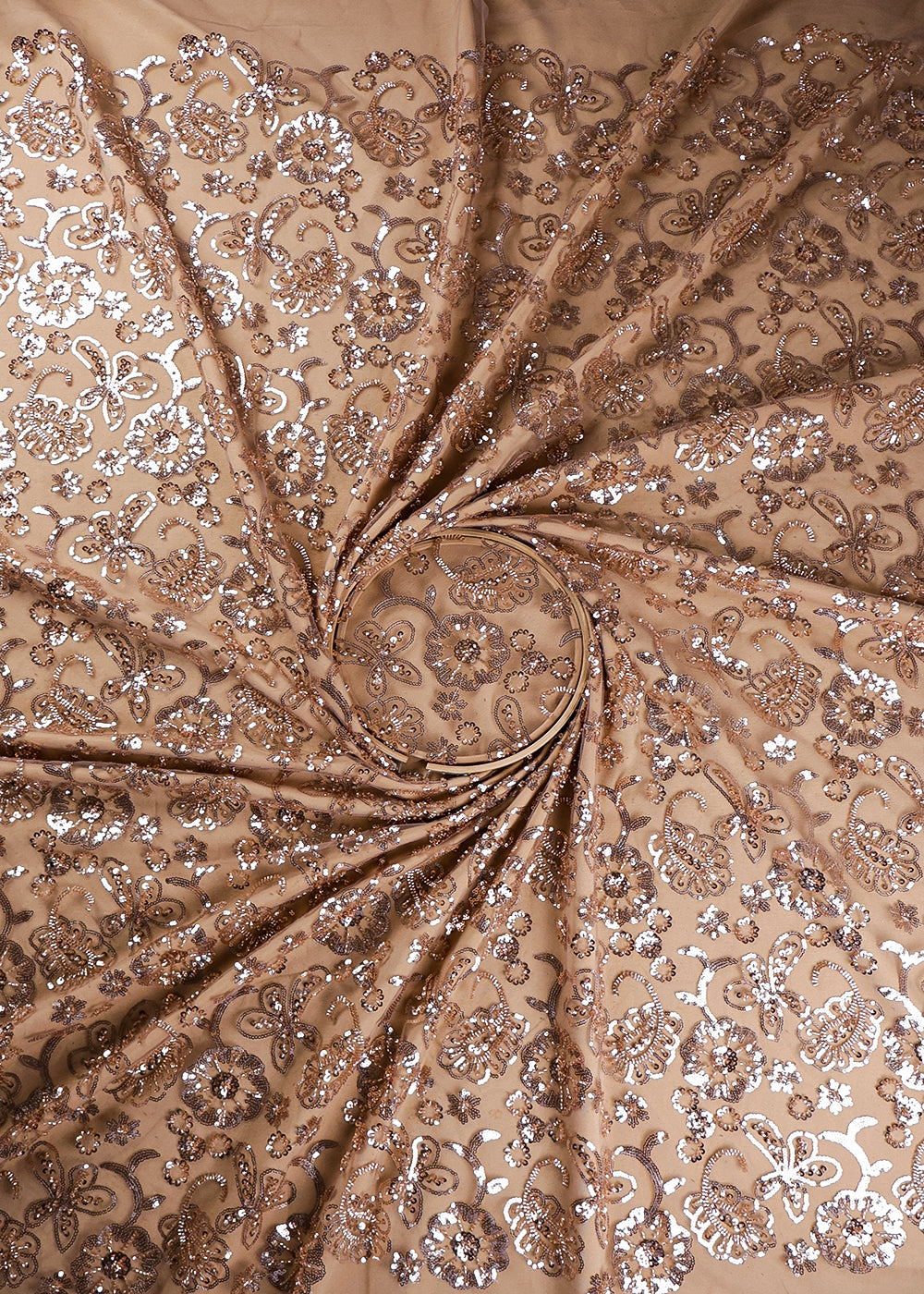 Golden Imported Net Fabric With All Over Sequins And Bead Work 19389