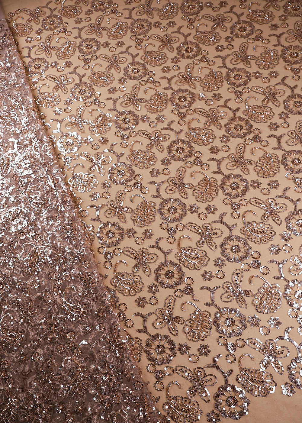 Golden Imported Net Fabric With All Over Sequins And Bead Work 19389