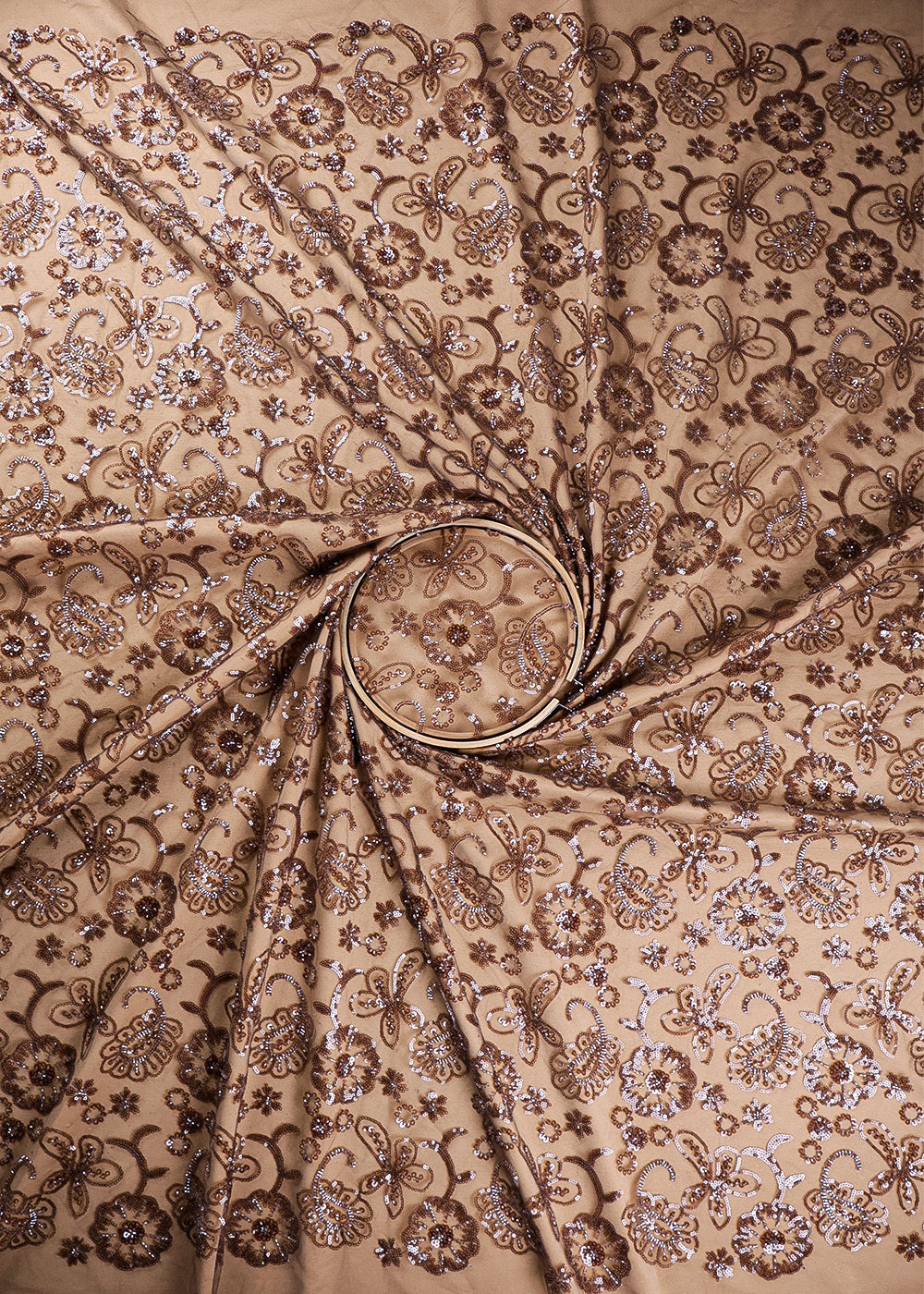 Brown Imported Net Fabric With All Over Sequins And Bead Work 19390