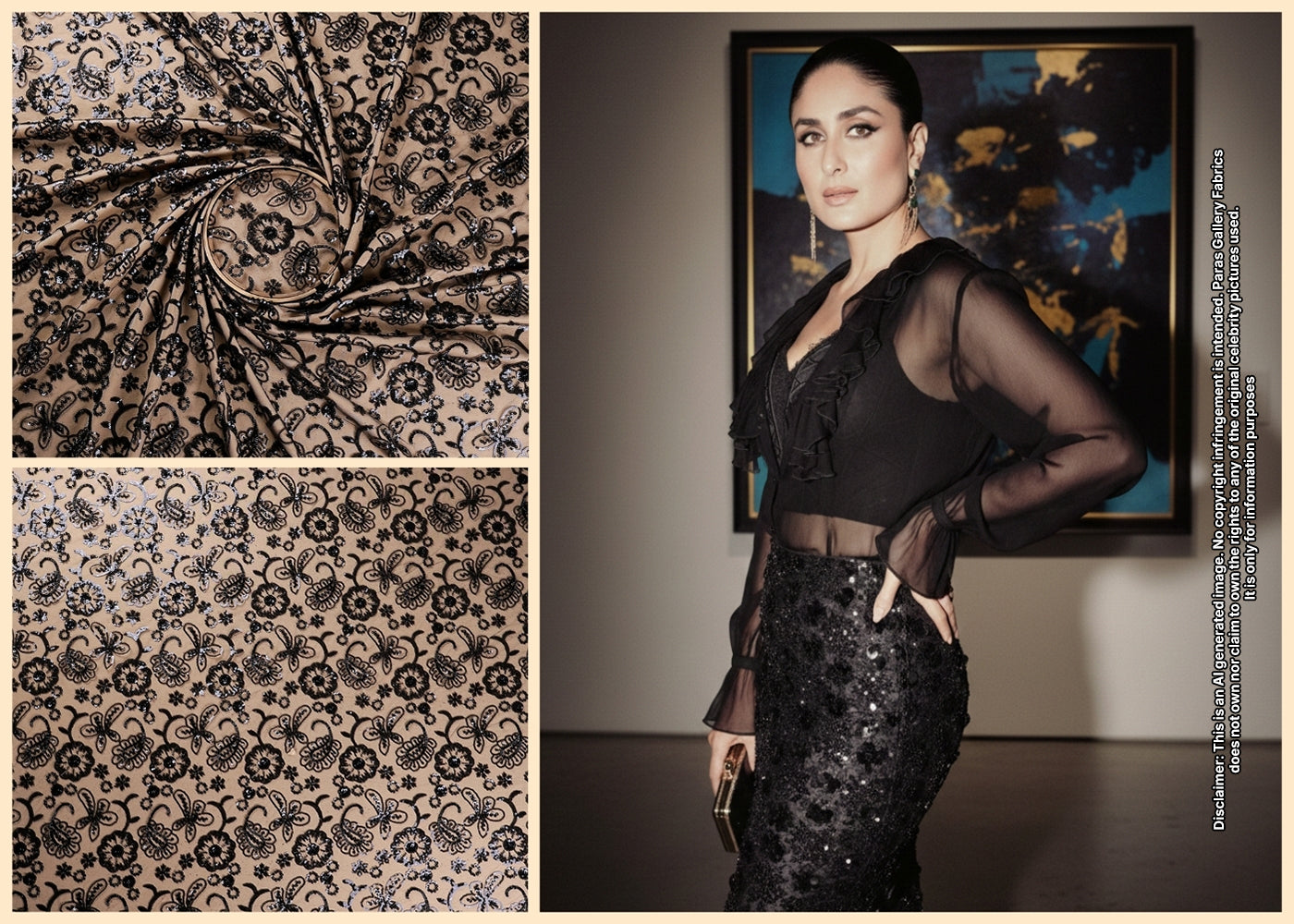 Kareena Kapoor Inspired Edition | Black Embroidered Net Unstitched Fabric 19391