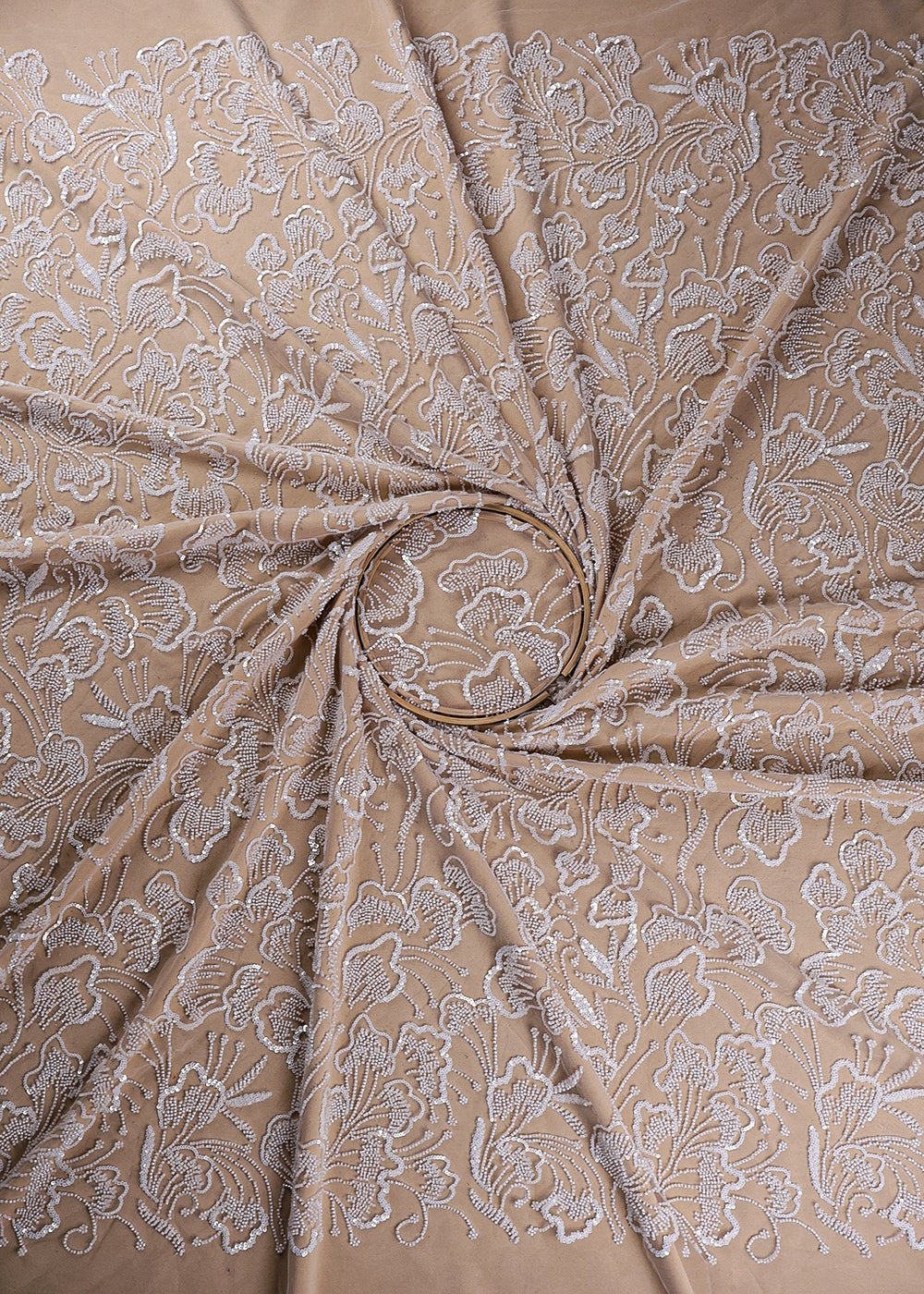 White Imported Net Fabric With All Over Sequins And Bead Work 19392