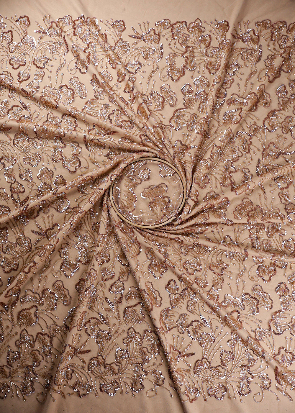 Gold Imported Net Fabric With All Over Sequins And Bead Work 19393