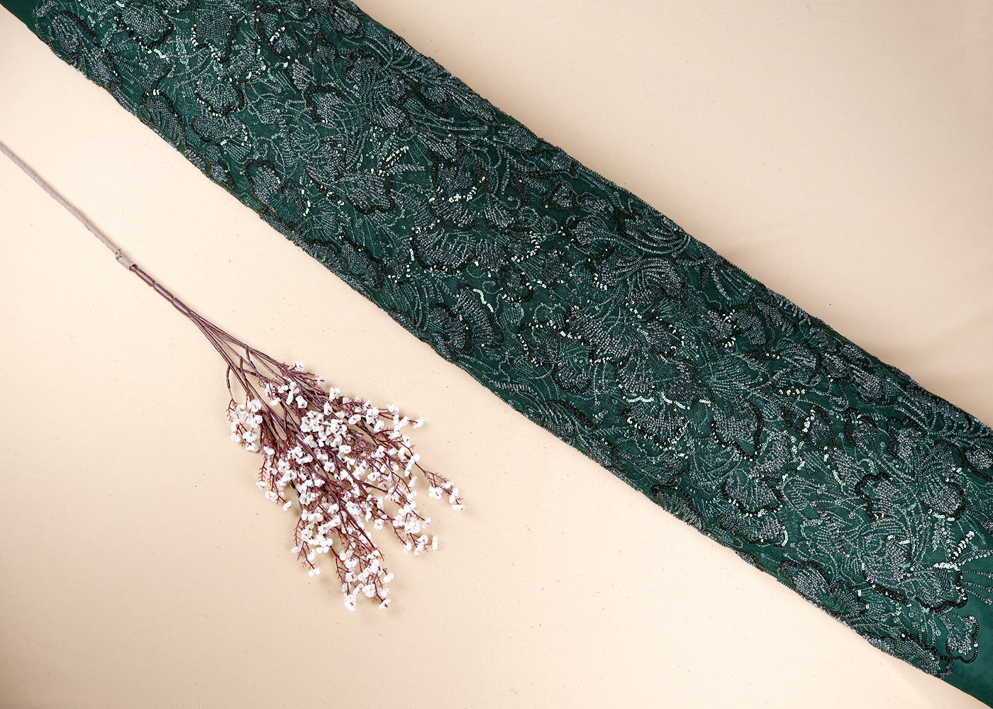 Green Imported Net Fabric With All Over Sequins And Bead Work 19394
