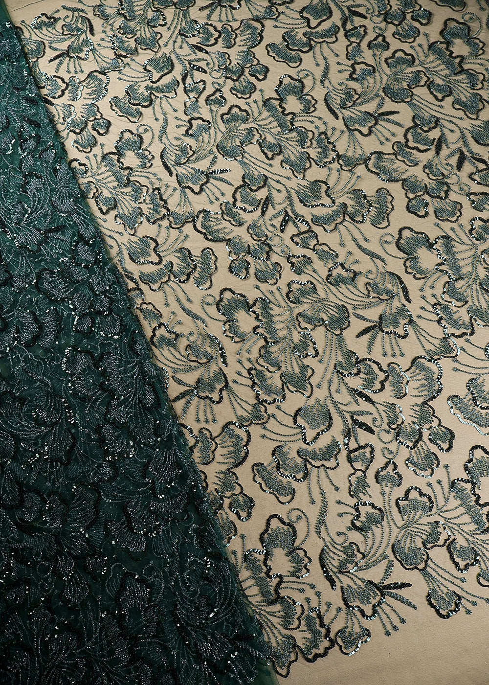 Green Imported Net Fabric With All Over Sequins And Bead Work 19394
