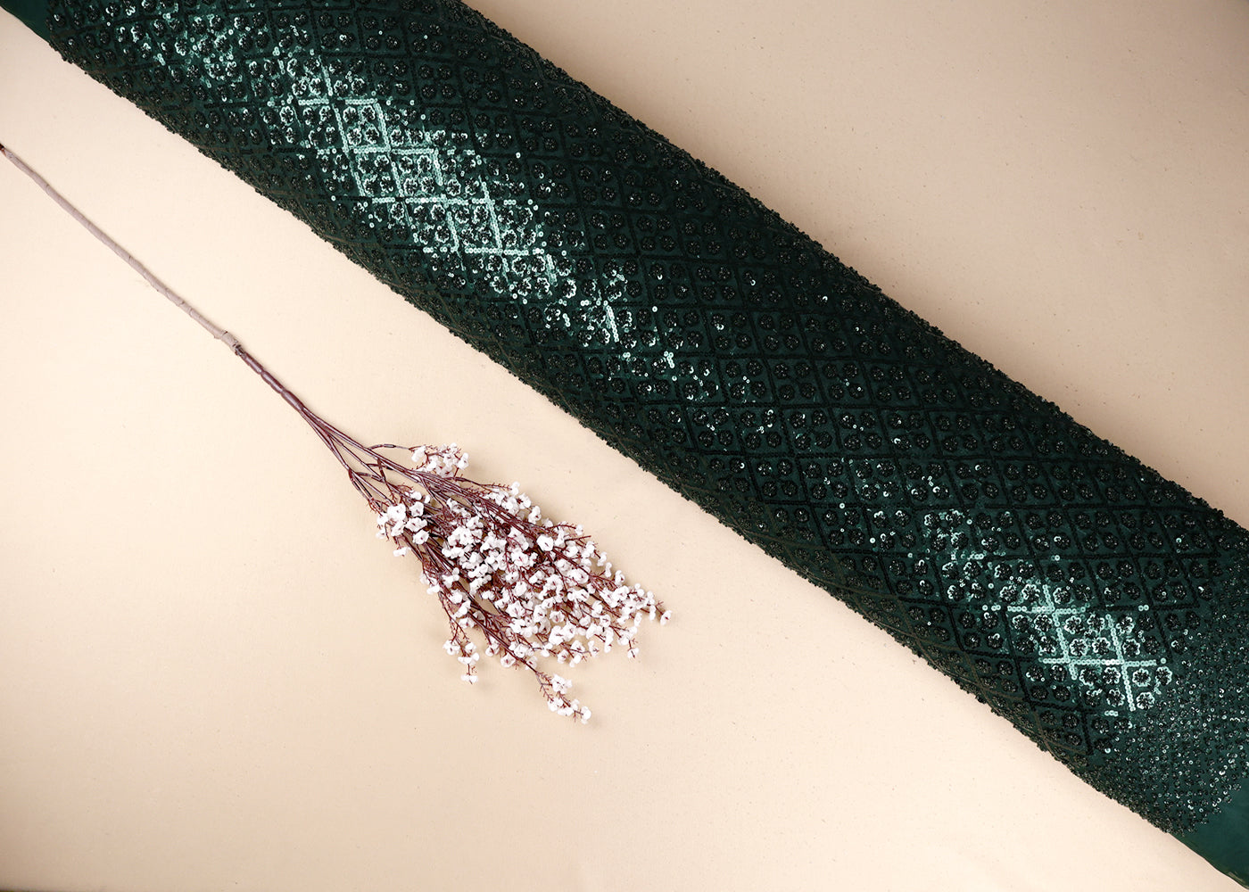 Green Imported Net Fabric With All Over Sequins And Bead Work 19396