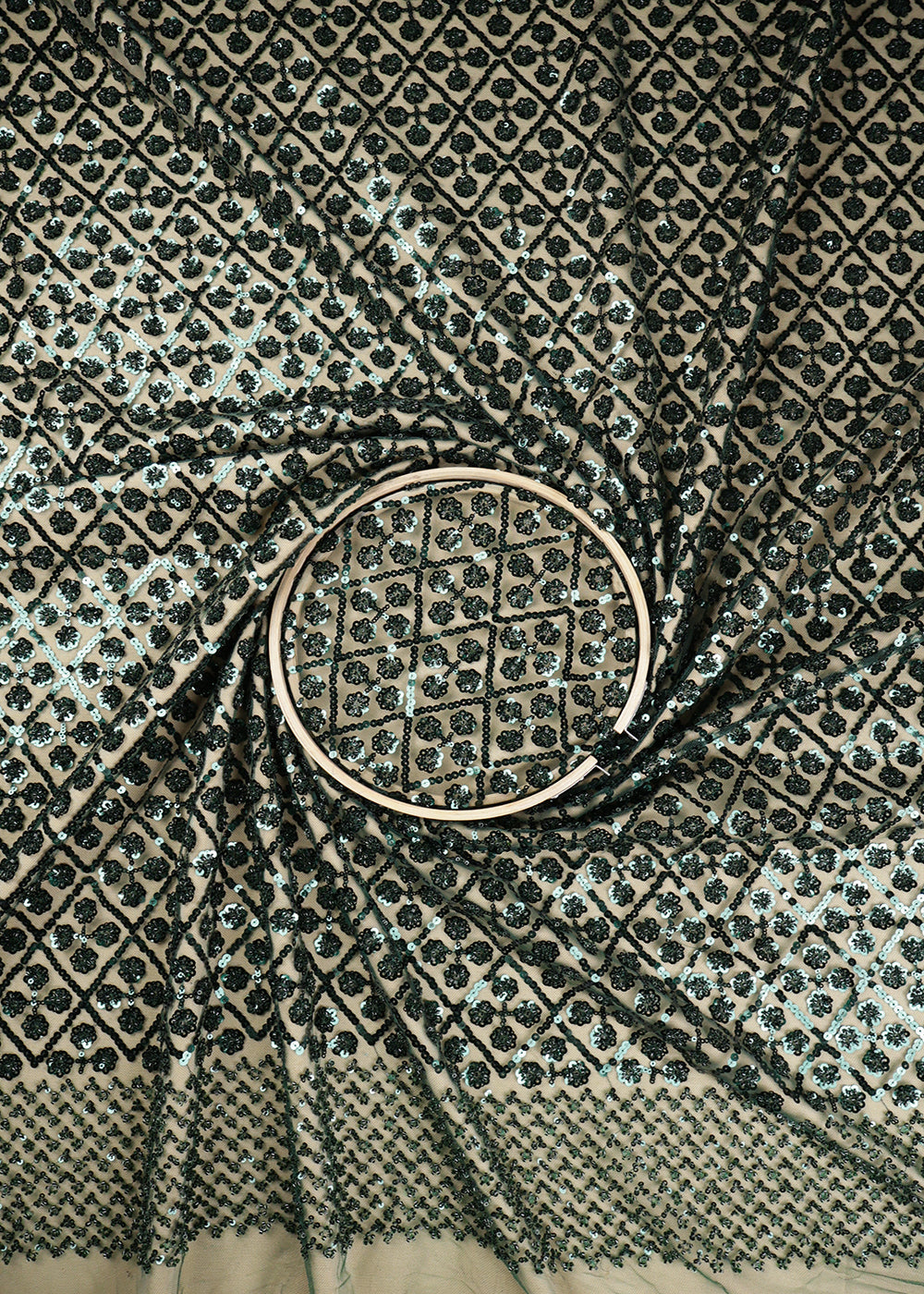 Green Imported Net Fabric With All Over Sequins And Bead Work 19396