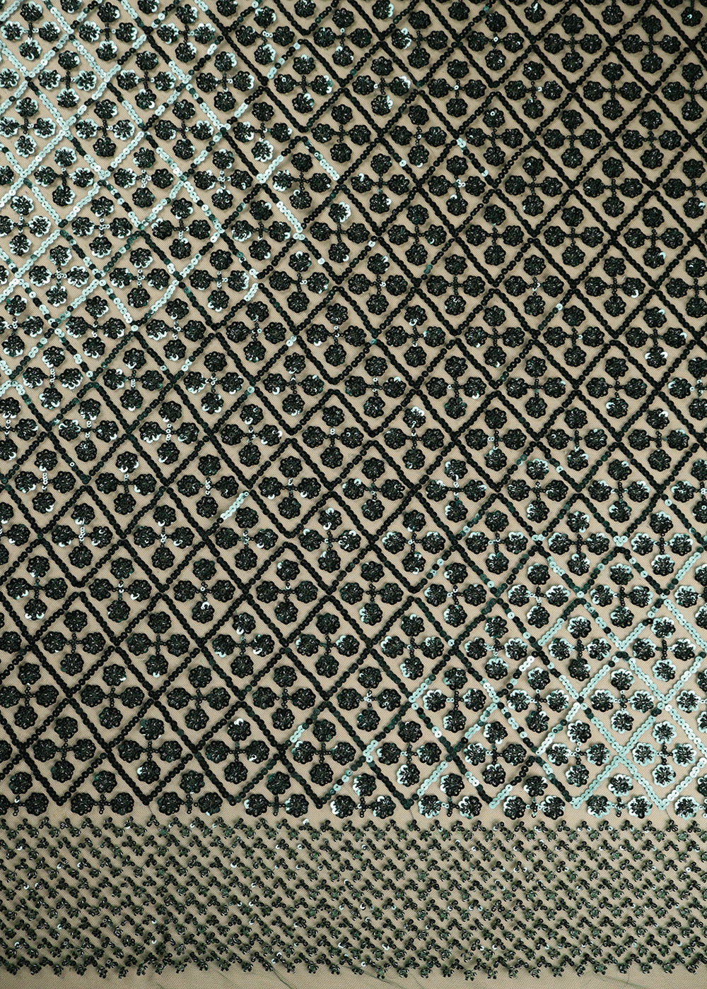 Green Imported Net Fabric With All Over Sequins And Bead Work 19396