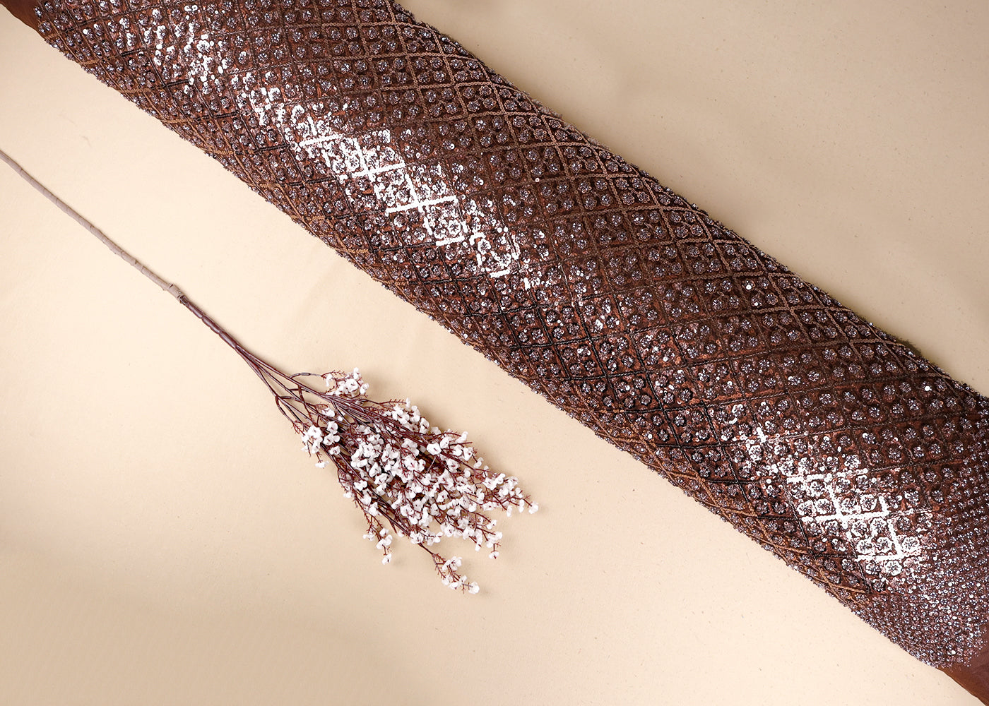Brown Imported Net Fabric With All Over Sequins And Bead Work 19397