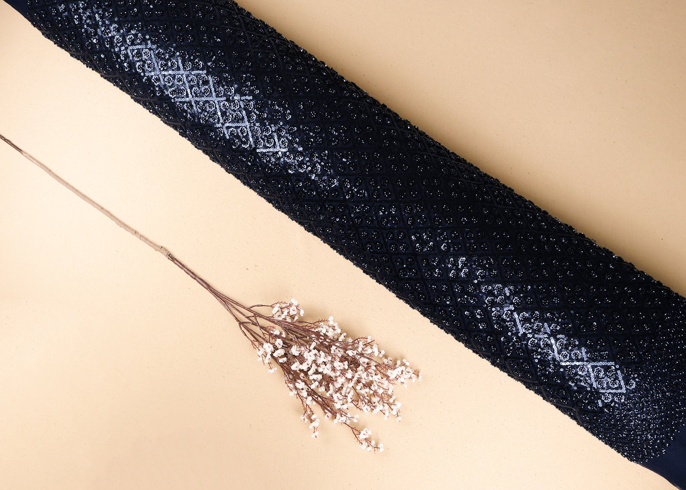 Navy Blue Imported Net Fabric With All Over Sequins And Bead Work 19398