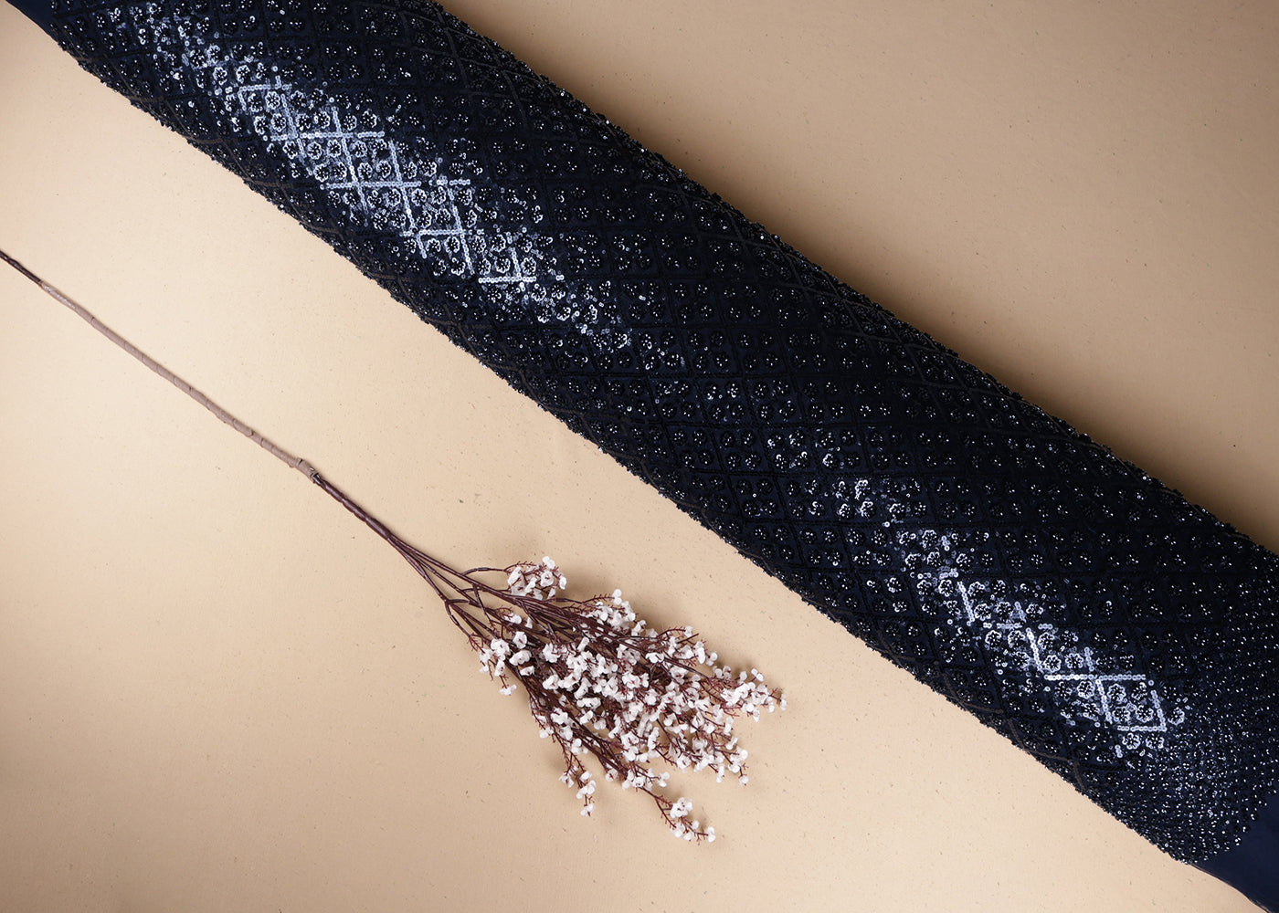 Navy Blue Imported Net Fabric With All Over Sequins And Bead Work 19398