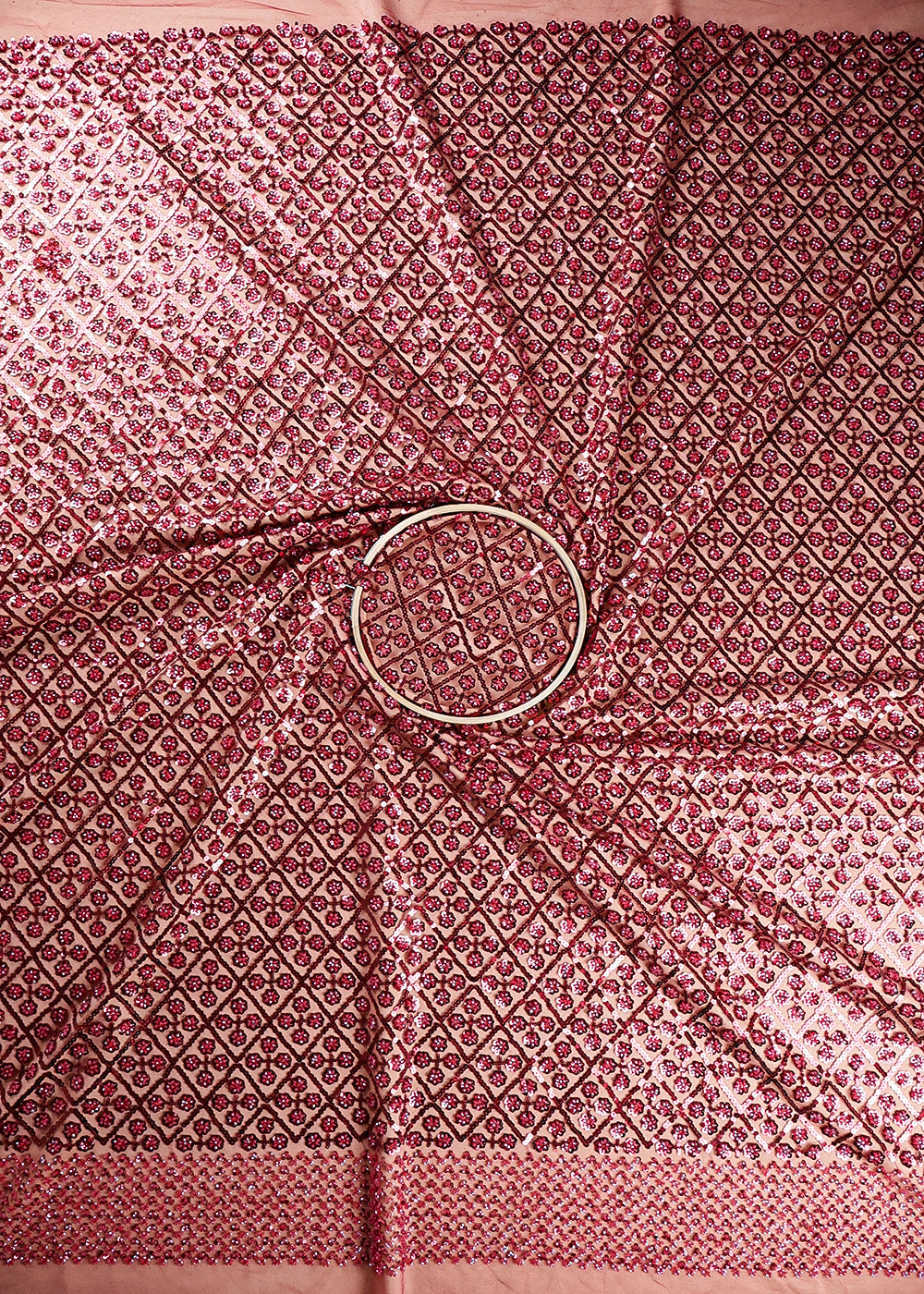 Maroon Imported Net Fabric With All Over Sequins And Bead Work 19399