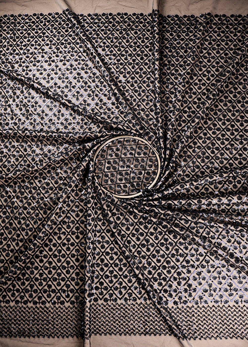 Black Imported Net Fabric With All Over Sequins And Bead Work 19400
