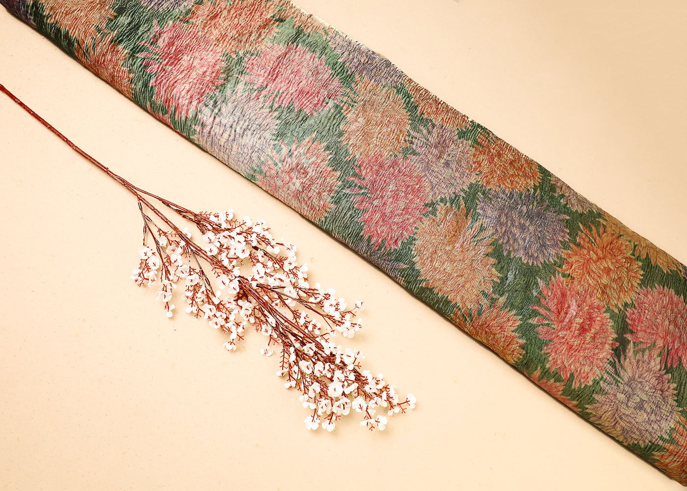 Green Tissue Fabric With All Over Floral Print 19404