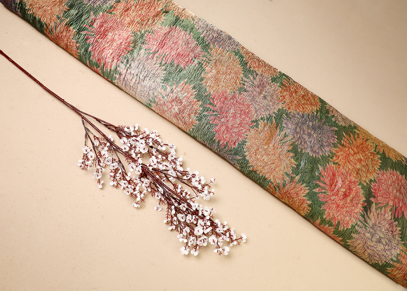Green Tissue Fabric With All Over Floral Print 19404