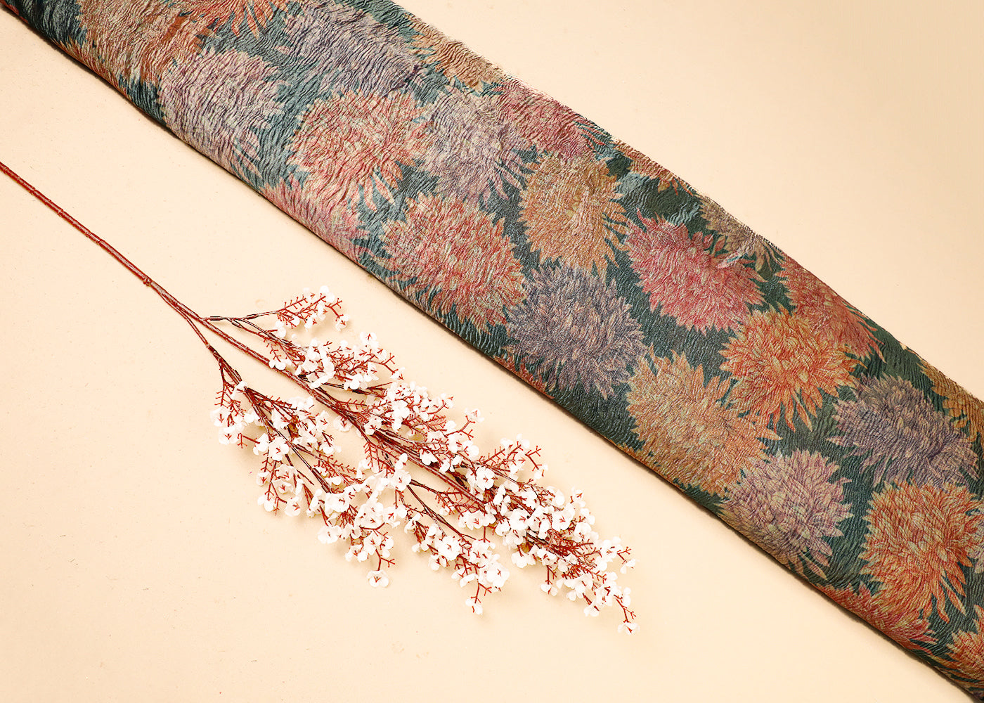 Dark Green Tissue Fabric With All Over Floral Print 19405