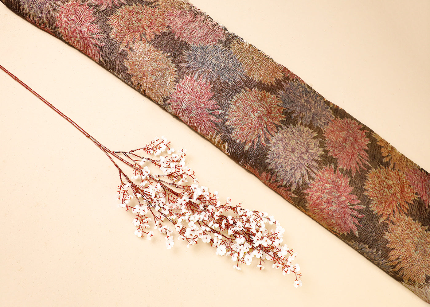 Brown Tissue Fabric With All Over Floral Print 19406