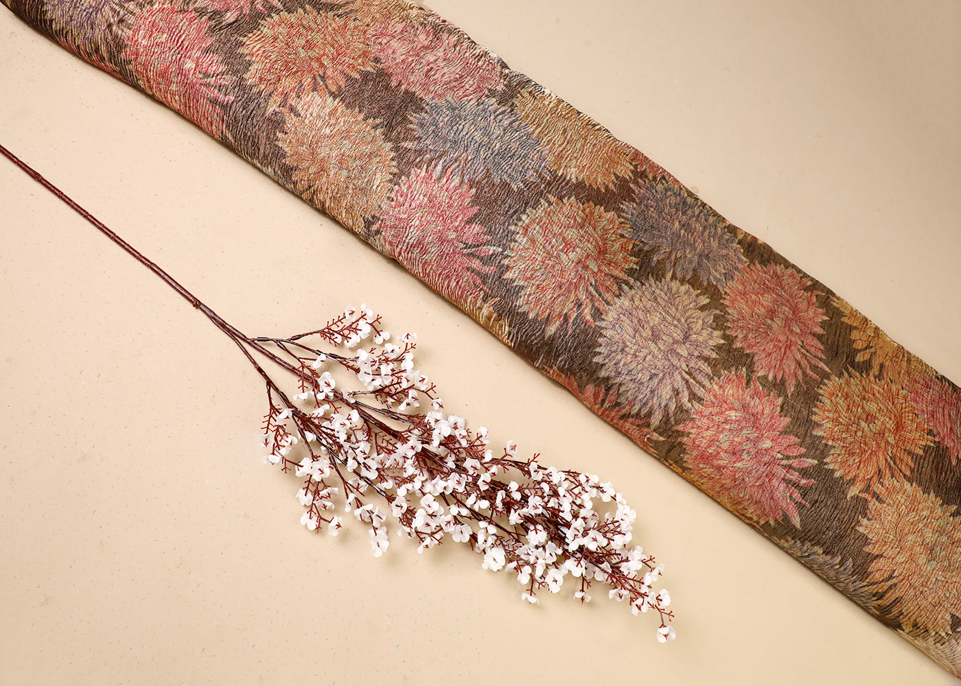 Brown Tissue Fabric With All Over Floral Print 19406
