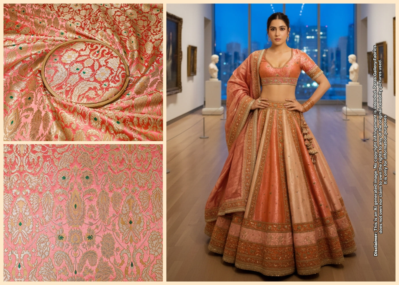 Sara Ali Khan Inspired Edition | Peach Pure Banarasi Brocade Unstitched Fabric 19407