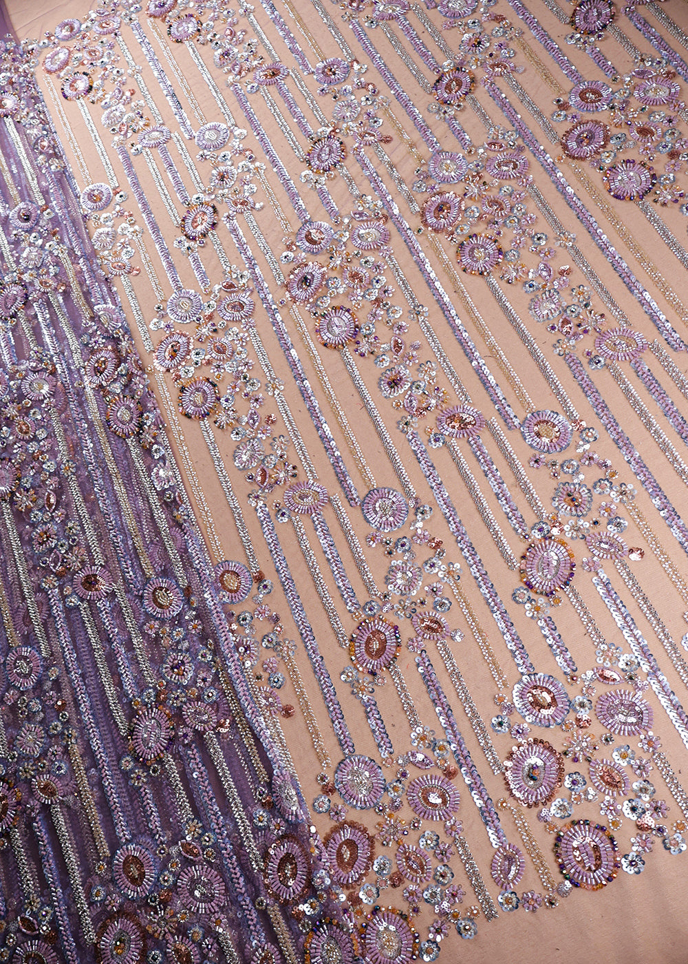 Purple Imported Net Fabric With All Over Bead And Sequins Work 19414