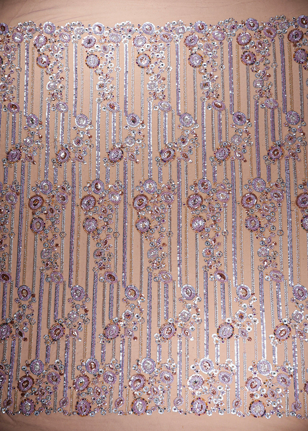 Purple Imported Net Fabric With All Over Bead And Sequins Work 19414