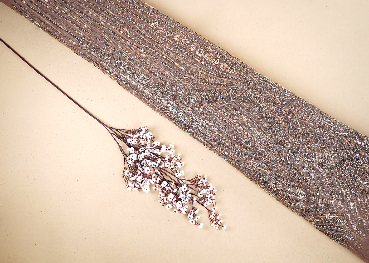 Mauve Imported Net Fabric With All Over Bead And Sequins Work 19423