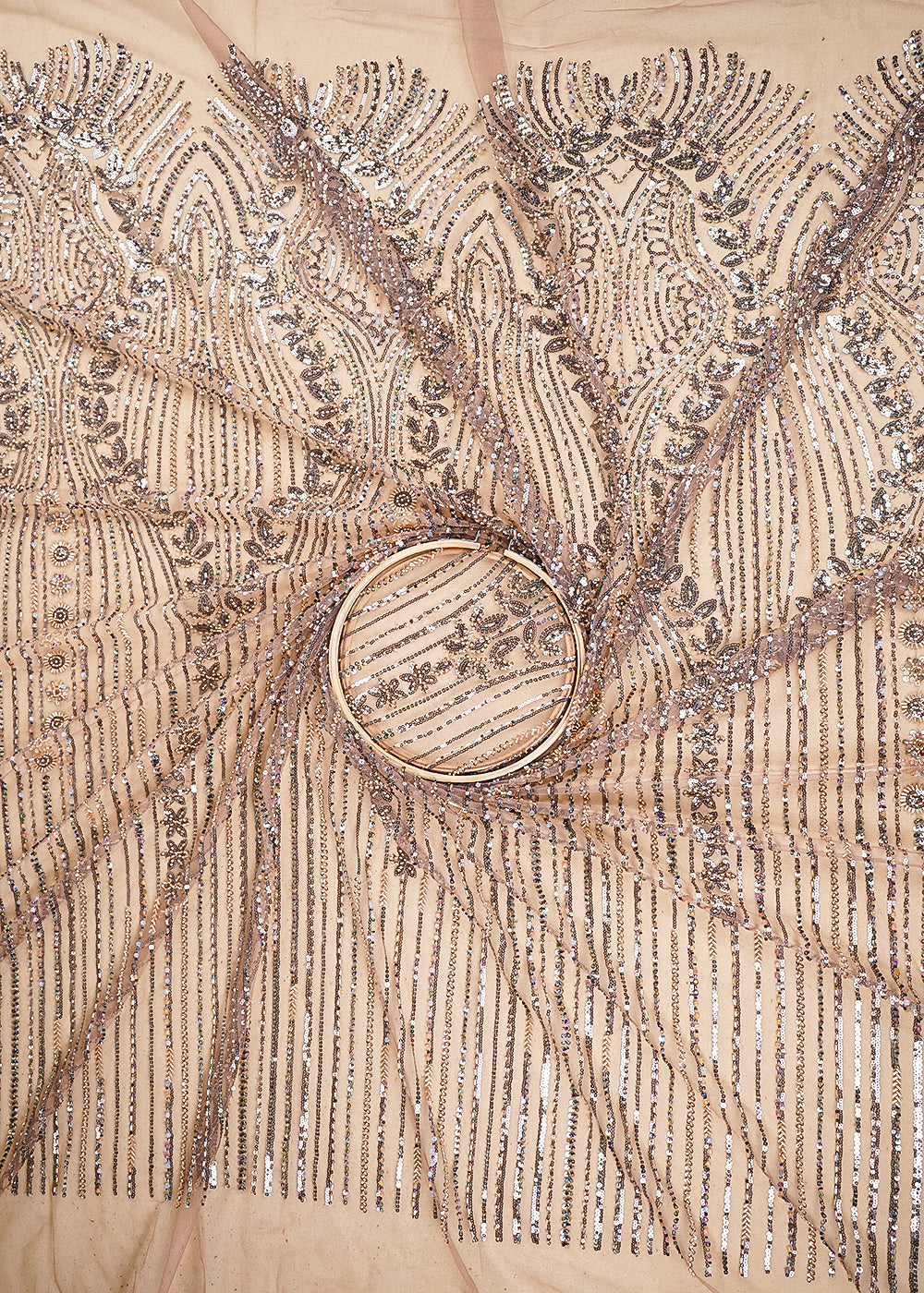Mauve Imported Net Fabric With All Over Bead And Sequins Work 19423