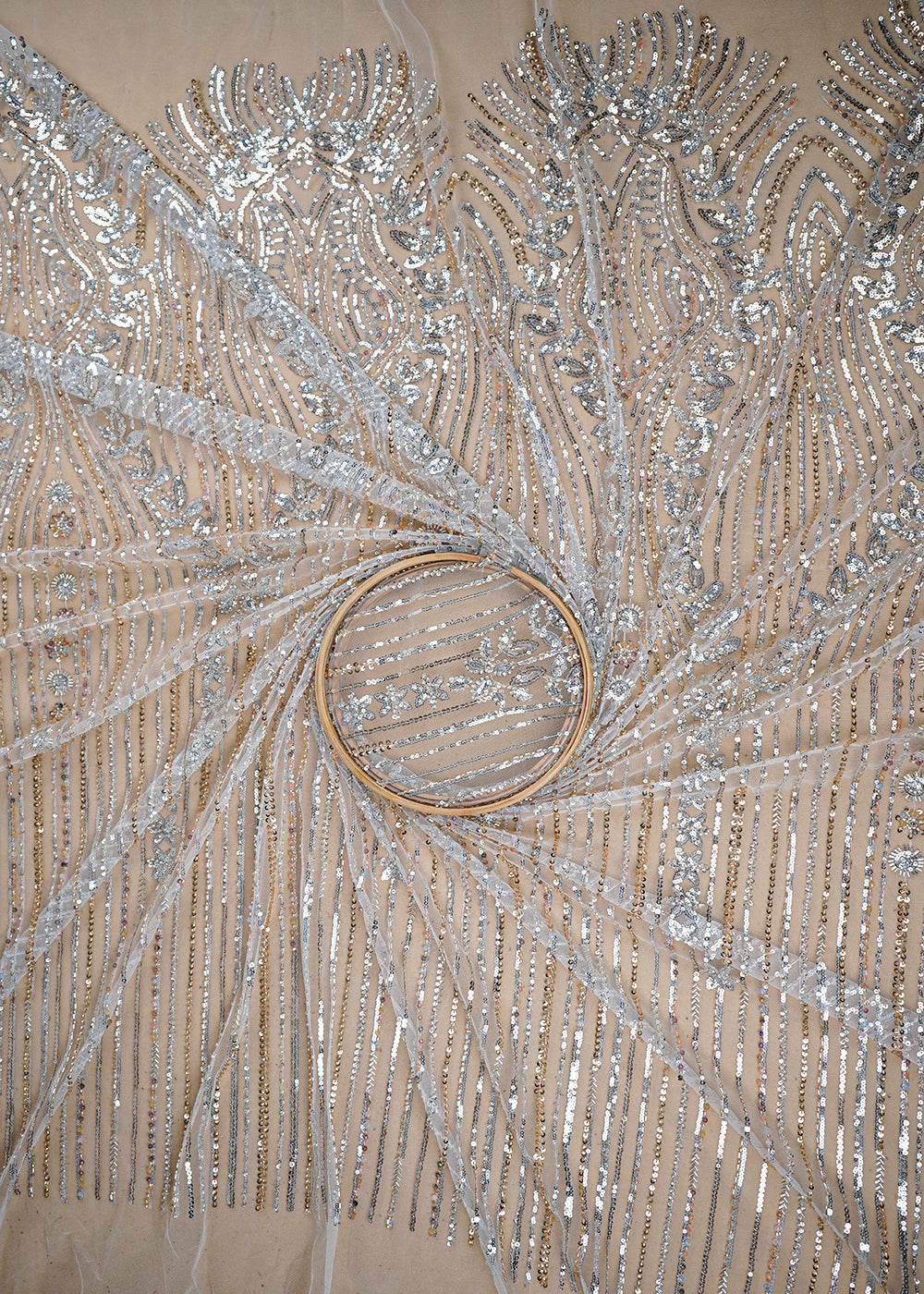 White Imported Net Fabric With All Over Bead And Sequins Work 19424