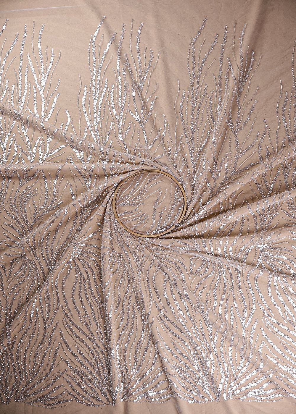 White Imported Net Fabric With All Over Bead And Sequins Work 19428