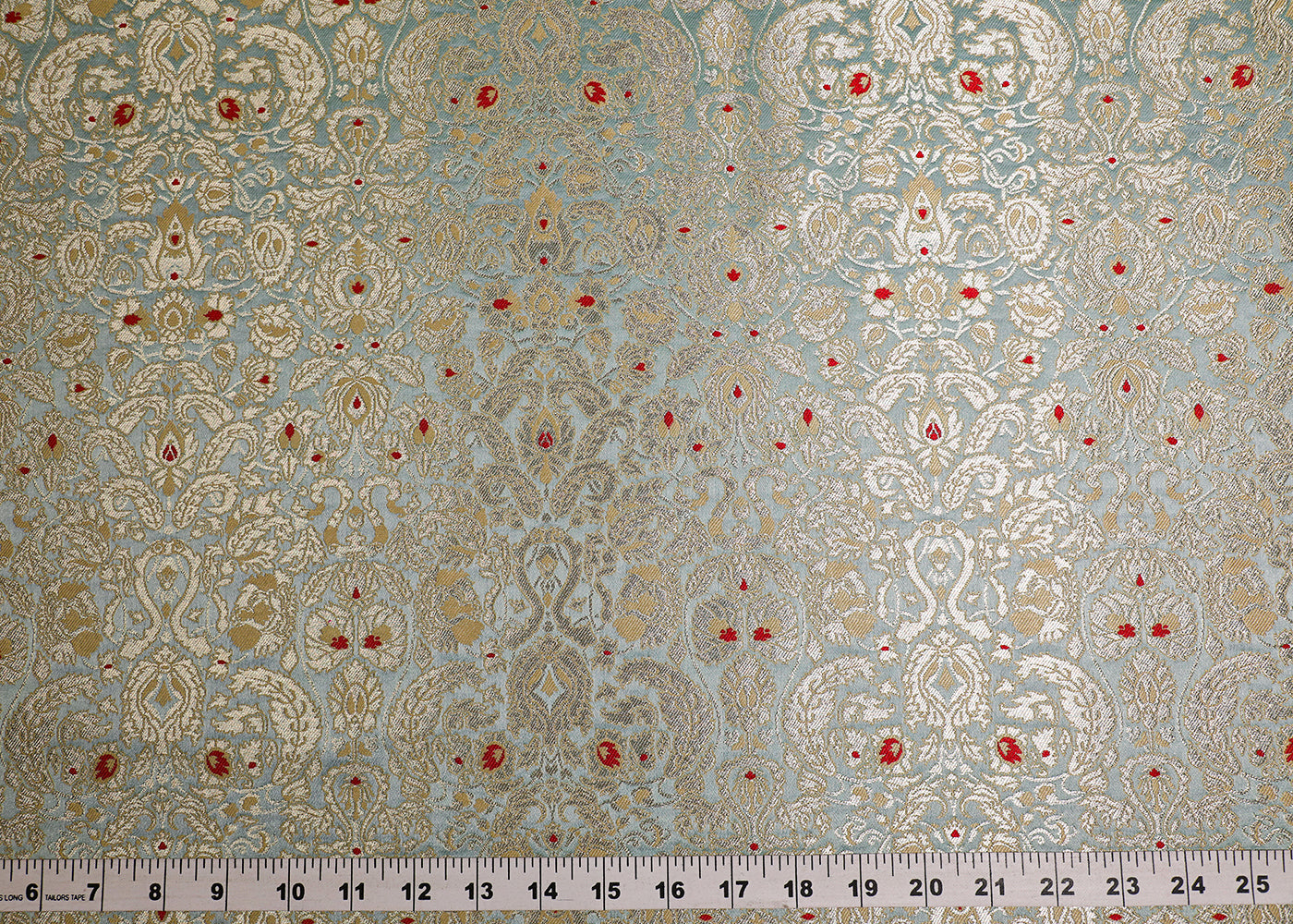 Mint Green Banarasi Brocade Fabric With All Over Thread And Zari Handloom 19449
