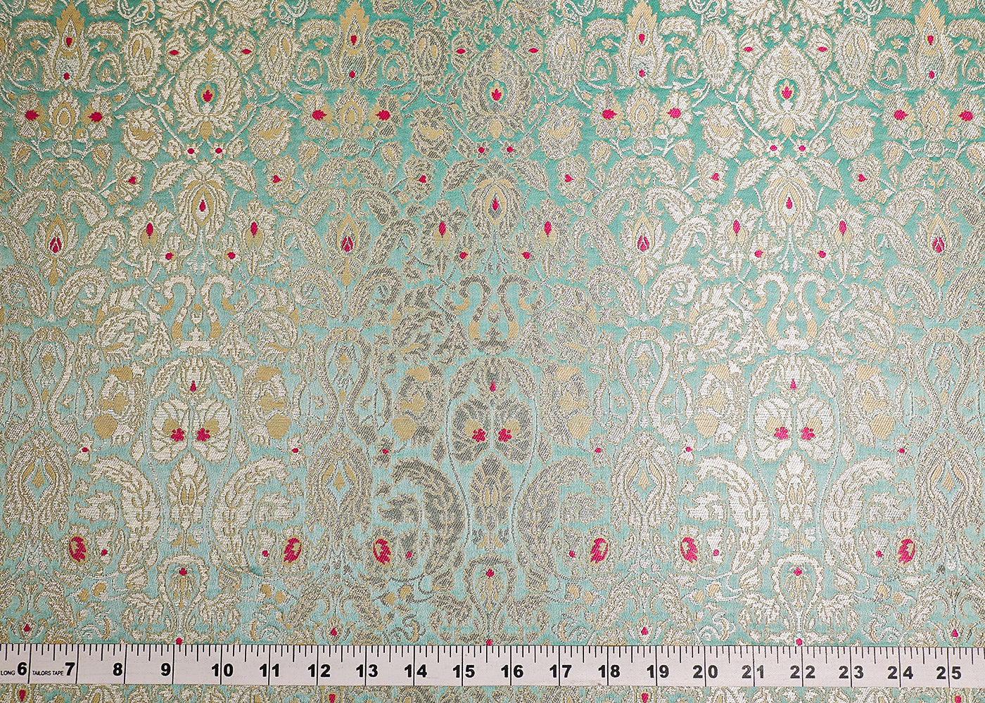 Sea Green Banarasi Brocade Fabric With All Over Thread And Zari Handloom 19451