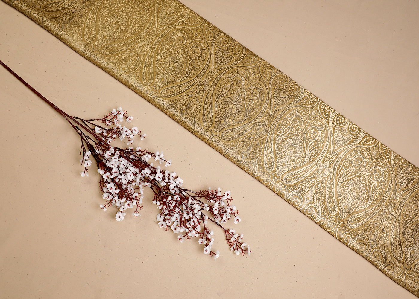 Golden Banarasi Brocade Fabric With All Over Golden Zari Handloom 19454