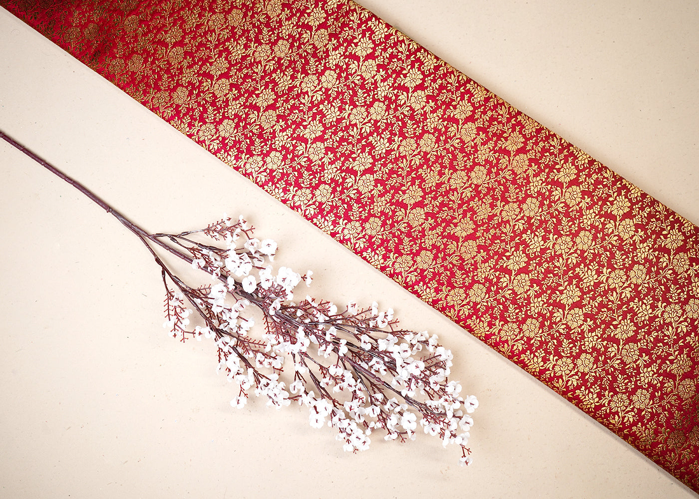 Maroon Banarasi Brocade Fabric With All Over Golden Zari Handloom 19460