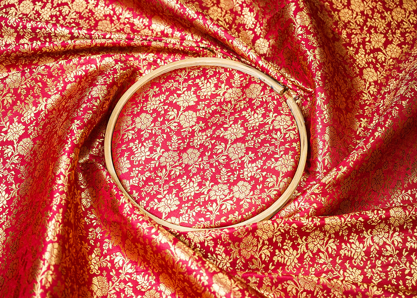 Maroon Banarasi Brocade Fabric With All Over Golden Zari Handloom 19460