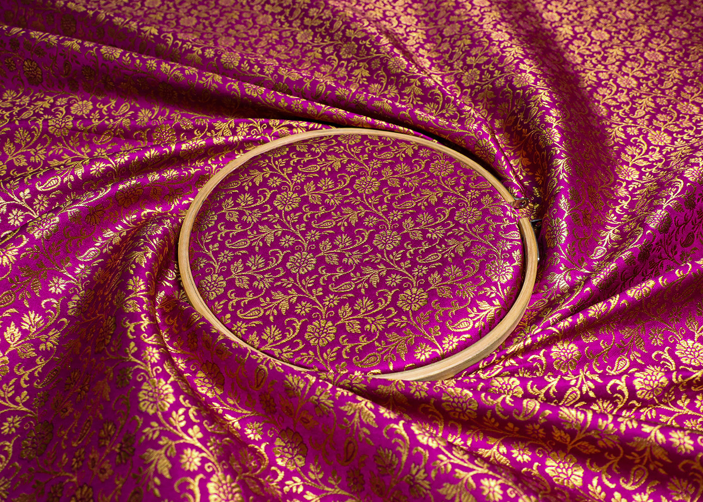 Purple Banarasi Brocade Fabric With All Over Golden Zari Handloom 19462