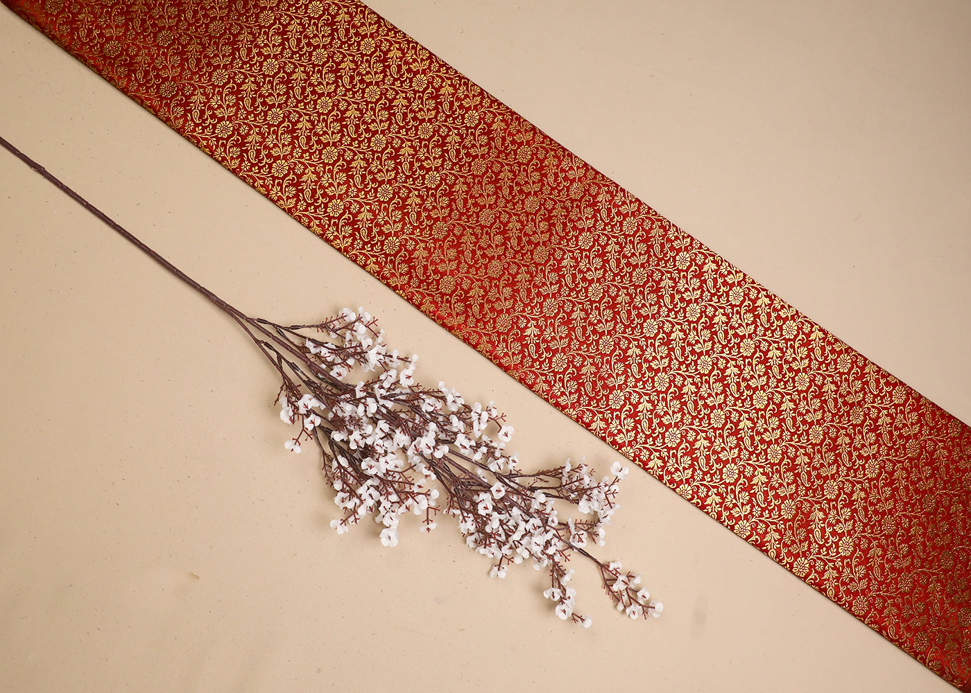 Light Brown Banarasi Brocade Fabric With All Over Golden Zari Handloom 19478