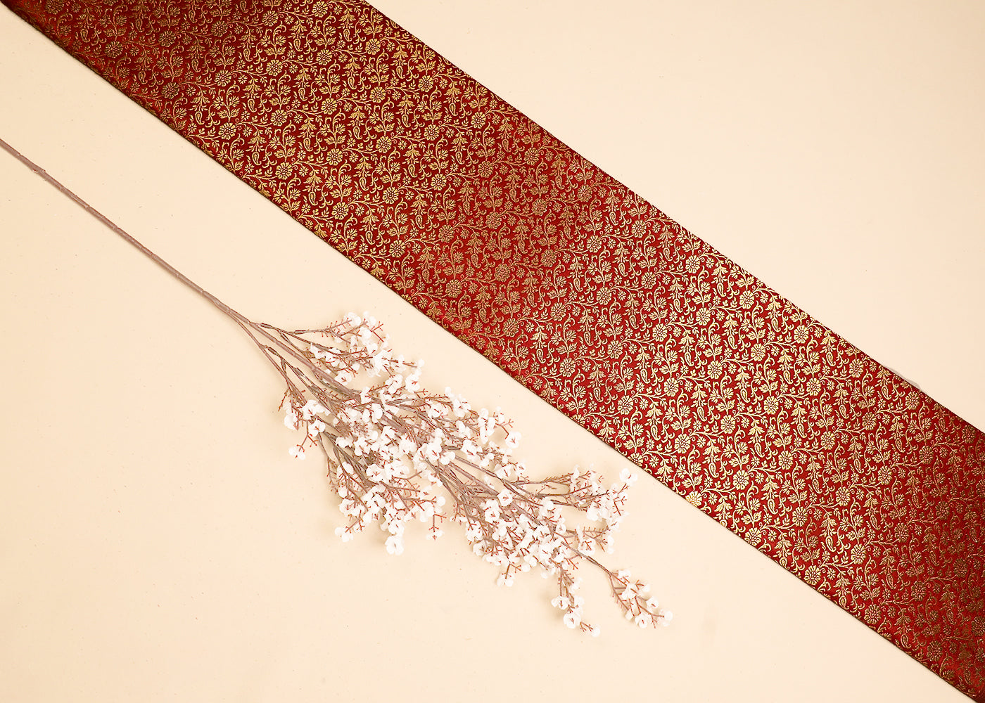 Light Brown Banarasi Brocade Fabric With All Over Golden Zari Handloom 19478