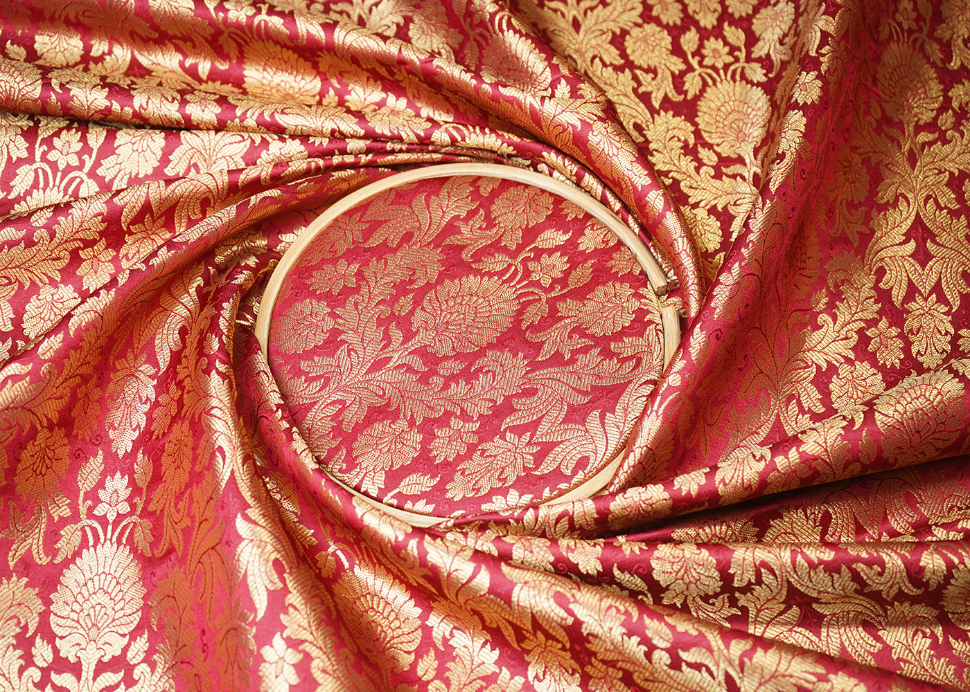 Maroon Banarasi Brocade Fabric With All Over Golden Zari Handloom 19480