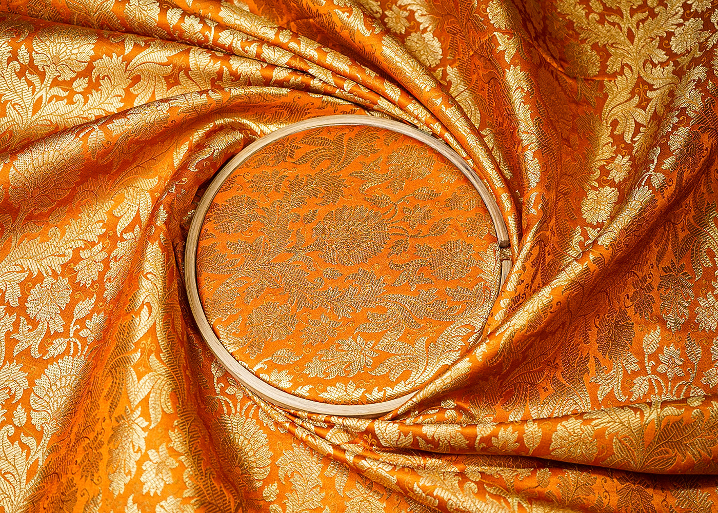Mustard Banarasi Brocade Fabric With All Over Golden Zari Handloom 19483