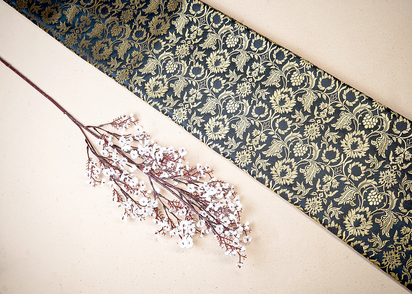 Black Banarasi Brocade Fabric With All Over Thread And Golden Zari Handloom 19487