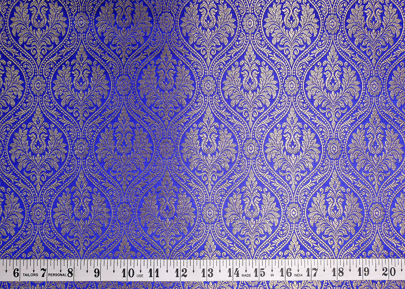 Royal Blue Banarasi Brocade Fabric With All Over Golden Zari Handloom 19491