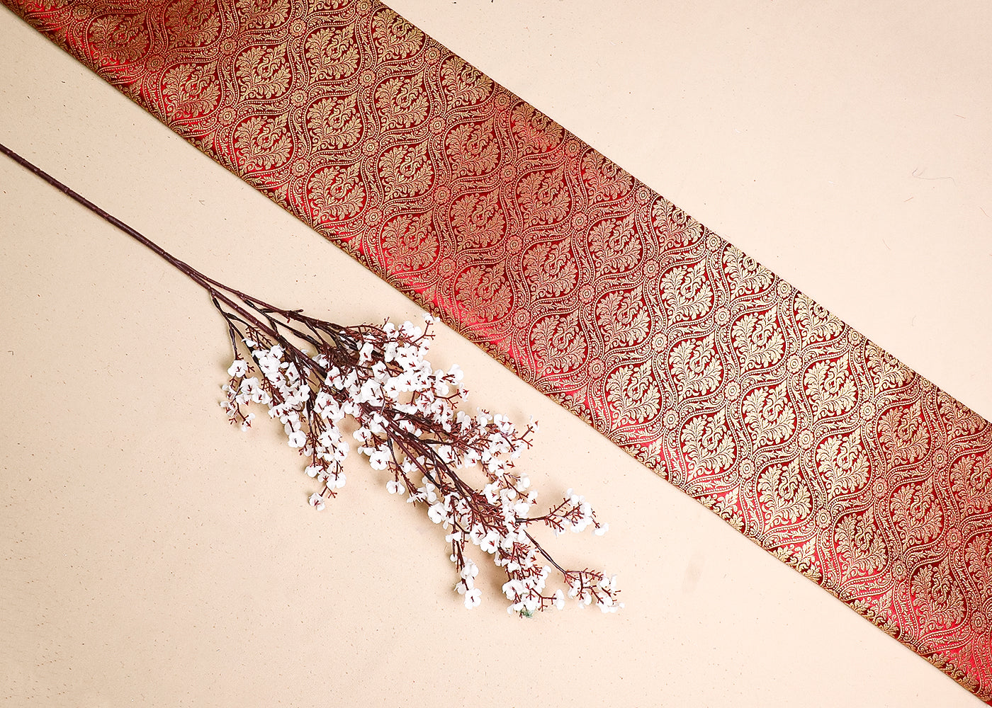 Maroon Banarasi Brocade Fabric With All Over Golden Zari Handloom 19493
