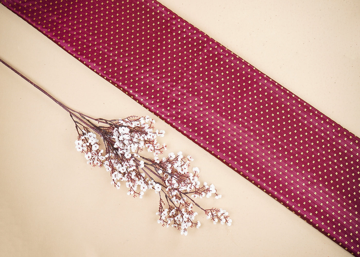 Wine Banarasi Brocade Fabric With All Over Golden Zari Handloom 19500
