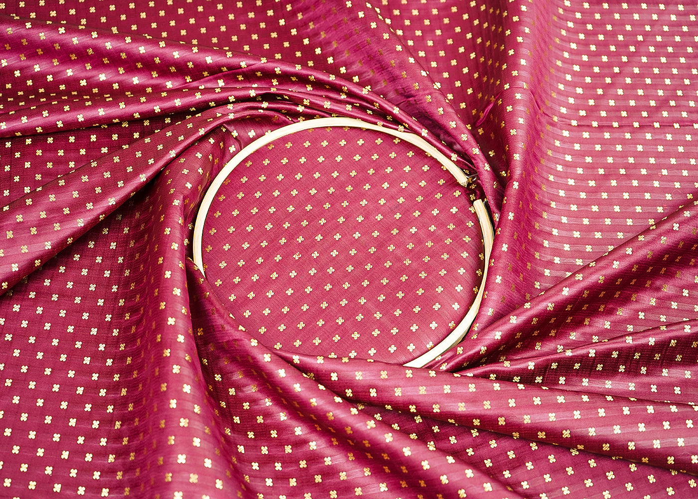 Wine Banarasi Brocade Fabric With All Over Golden Zari Handloom 19500