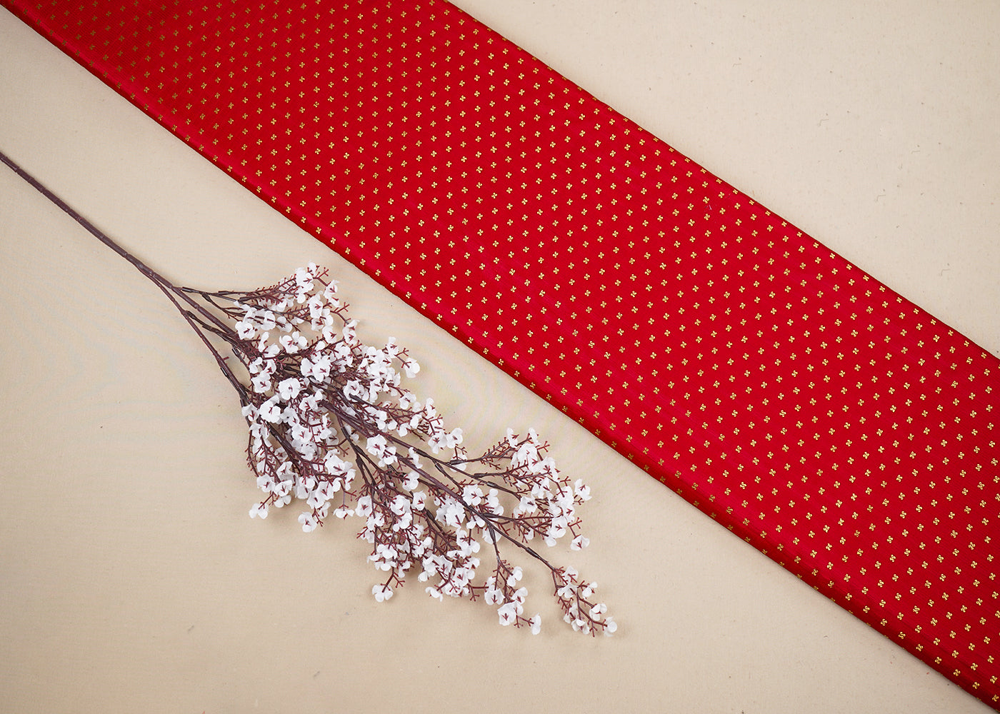 Red Banarasi Brocade Fabric With All Over Golden Zari Handloom 19501