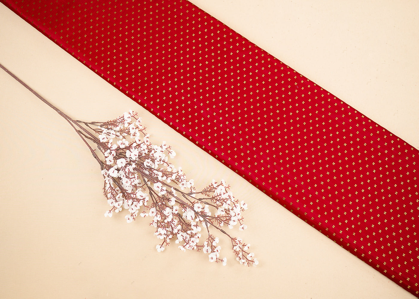 Red Banarasi Brocade Fabric With All Over Golden Zari Handloom 19501