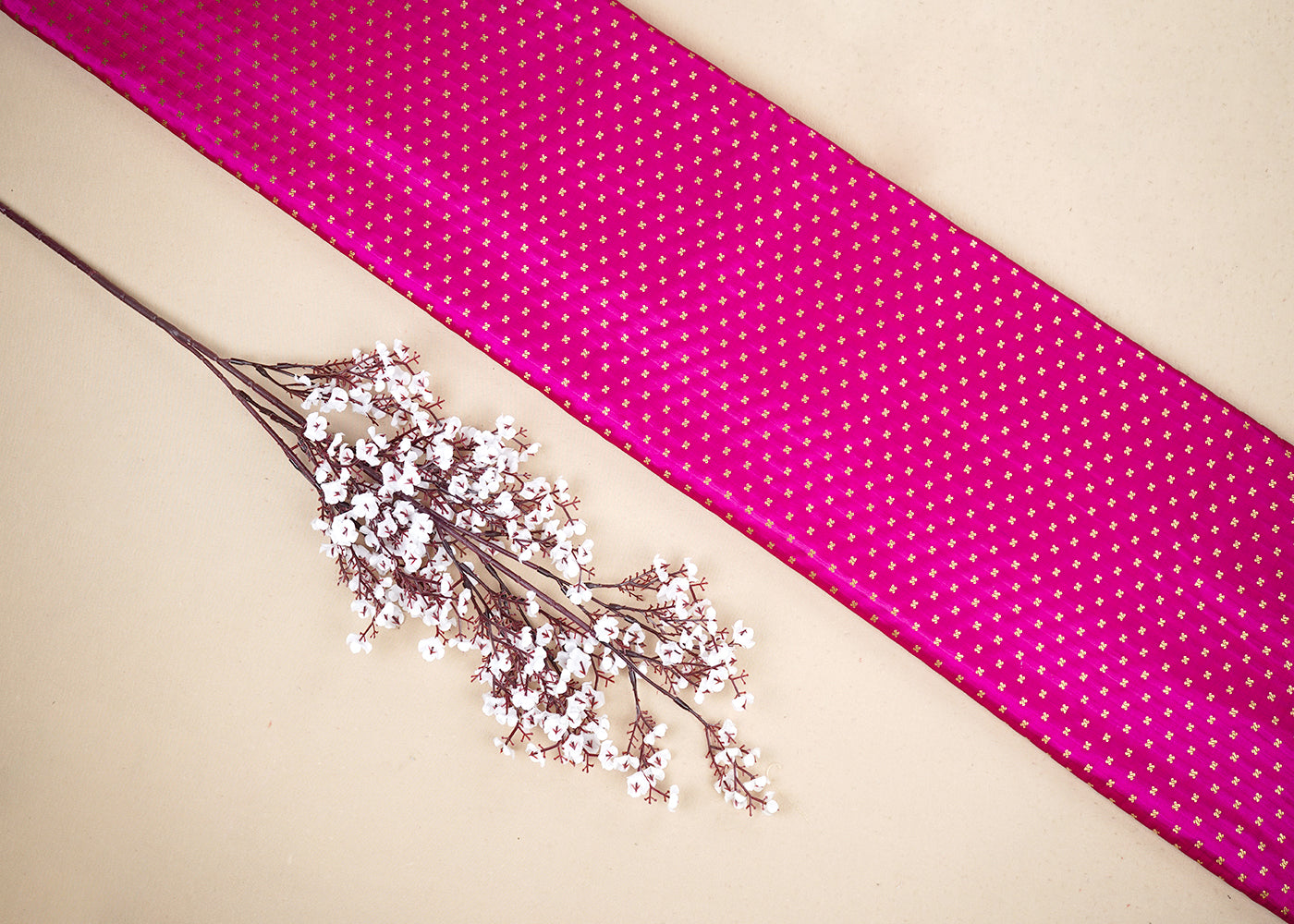 Pink Banarasi Brocade Fabric With All Over Golden Zari Handloom 19503