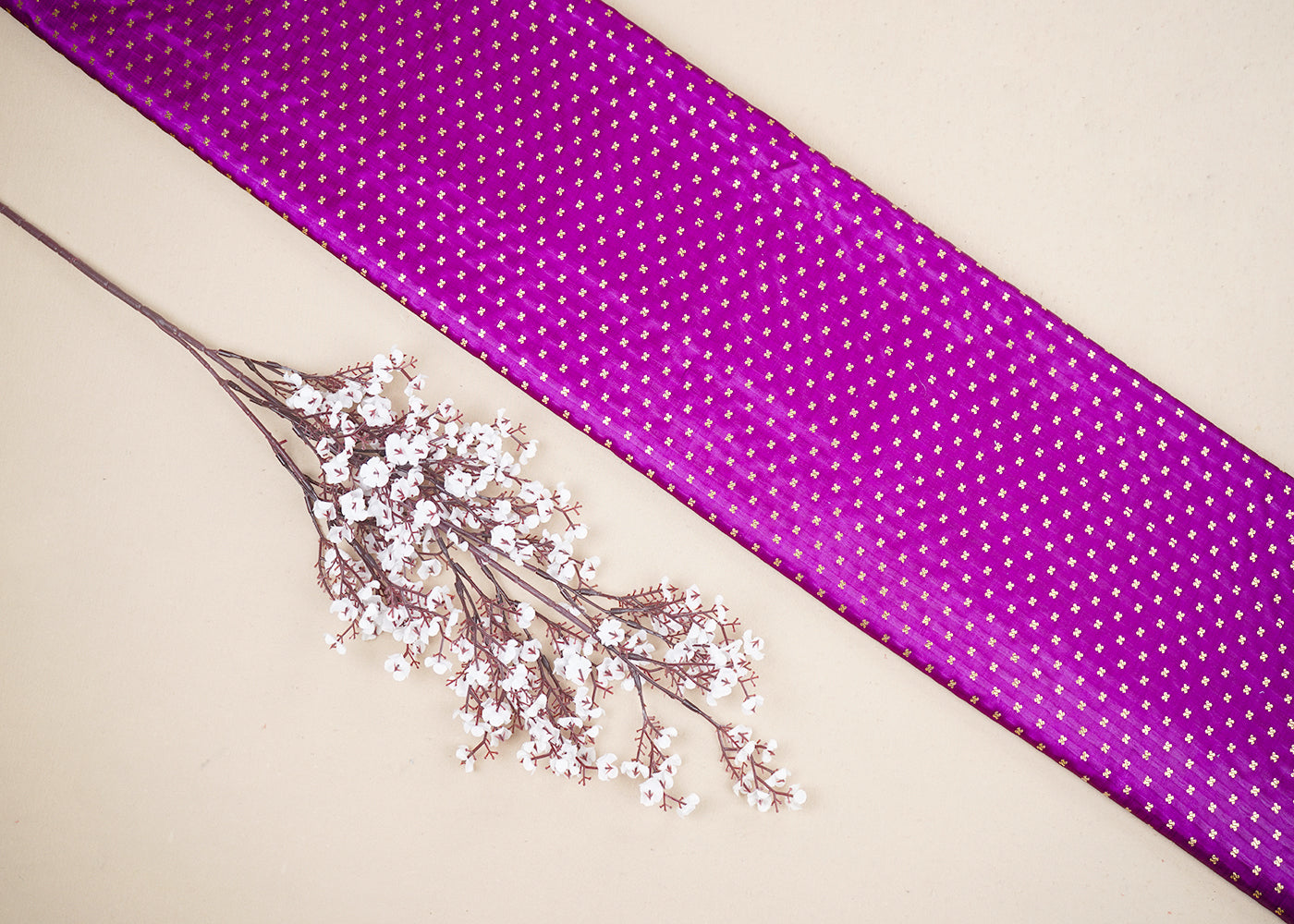 Purple Banarasi Brocade Fabric With All Over Golden Zari Handloom 19504
