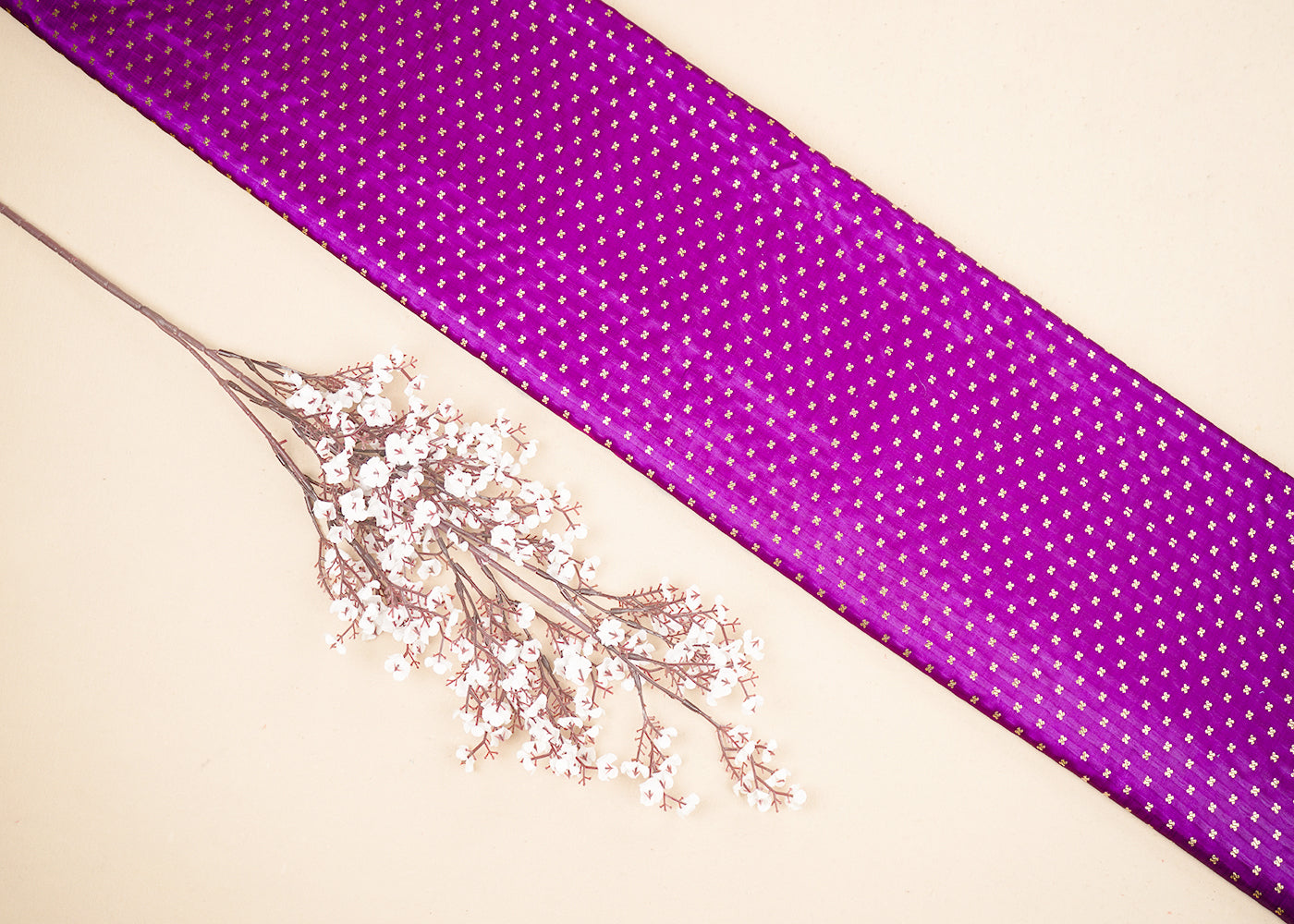 Purple Banarasi Brocade Fabric With All Over Golden Zari Handloom 19504