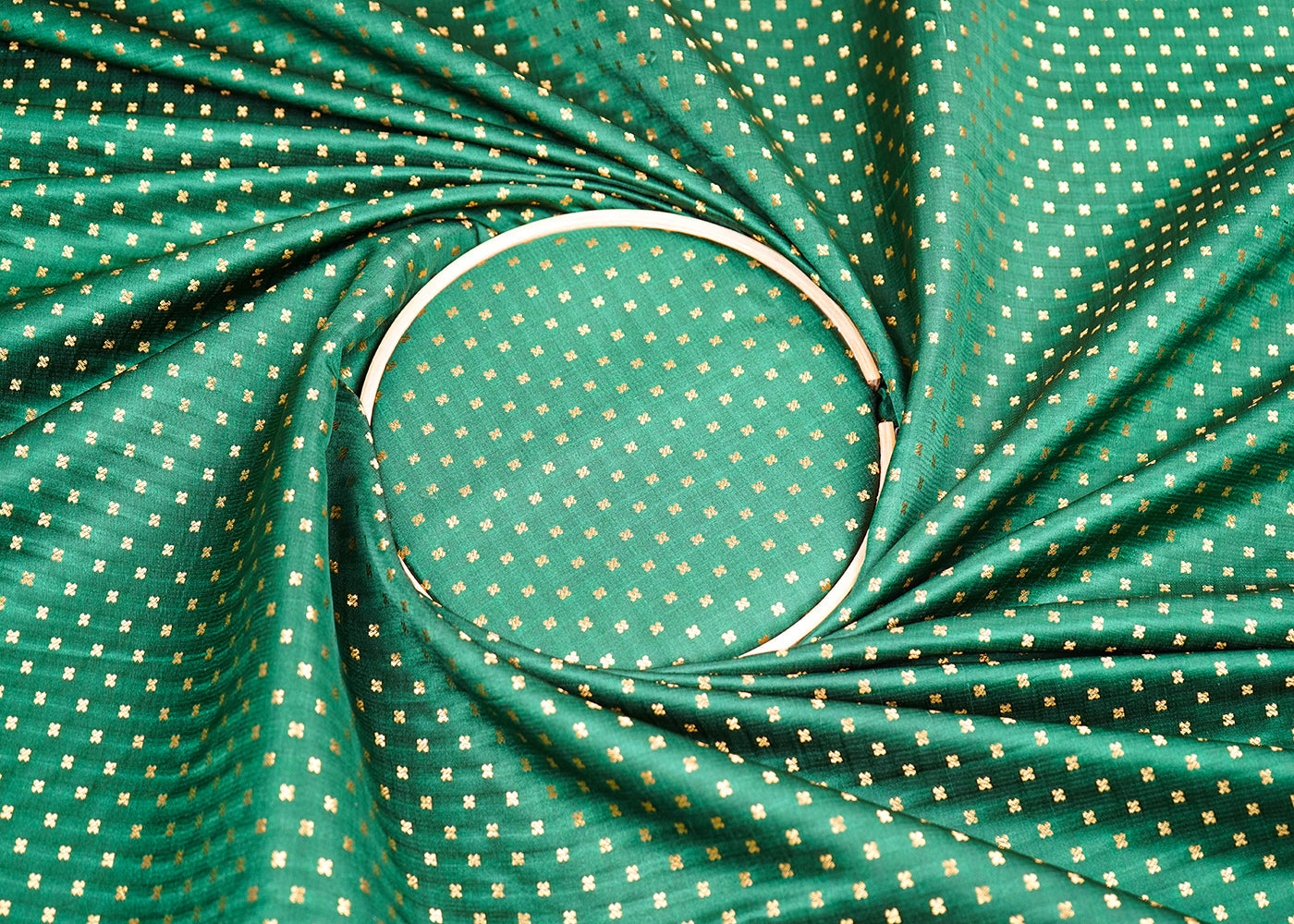 Bottle Green Banarasi Brocade Fabric With All Over Golden Zari Handloom 19505